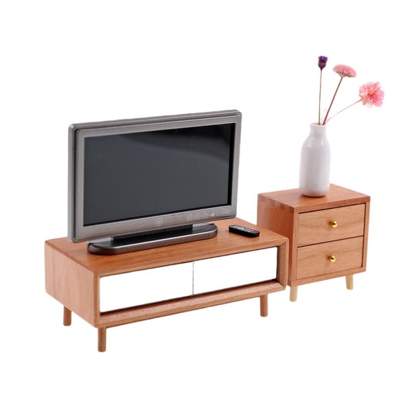 1:12 Miniature Dollhouse TV Stand / Bench Wood Table Furniture Decorative Cabinet Decor