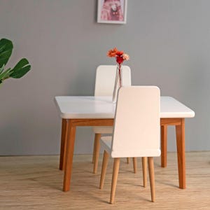 1:10 Scale Two-Tone Birch Wood Rectangular Dining Table - Modern Geometric Dollhouse Furniture Living Room