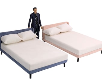 1:12 Dollhouse Furniture Miniature Bedroom Decor Wooden Bed Modern Fabric Bed