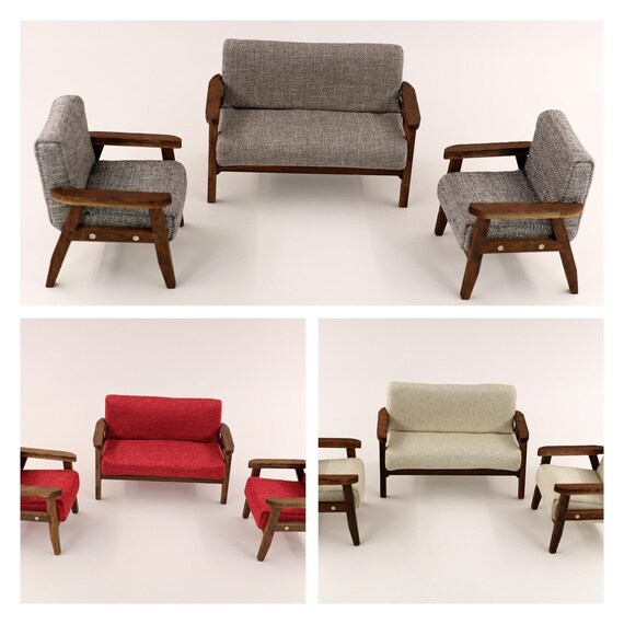1 12 Puppenhaus Miniatur Mobel Modern Salon Set 3stk Sofastuhl Etsy