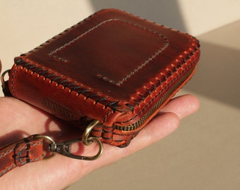 Cartera, Cartera minimalista de cuero con cremallera, Cartera de cuero personalizada, Cartera de mujer Cartera con cremallera, Cartera con cremallera
