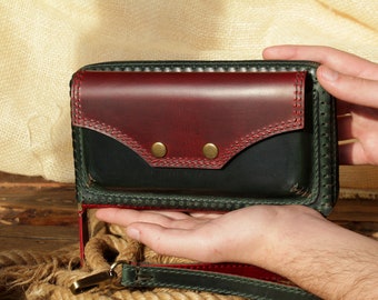 Women's wallet with zipper,Zipper Wallet,Leather zipper wallet, , Handmade wallet, Clutch Wallet, Smartphone Wristlet,iphone pocket bag