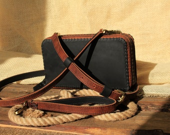 Crossbody wallet with strap,Leather Crossbody Bag,Clutch Wallet,Shoulder Bag,