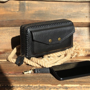Double zipper leather long wallet,leather clutch, Clutch with smartphone pocket,Leather wallet women's,Double zip wallet, Purse Phone pocket