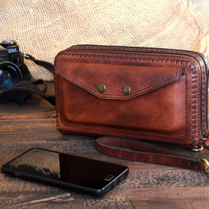 Double zipper wallet,Women's Handbags,women's clutch ,Phone Bag Wallet ,Leather clutch wallet for women,Handbags womens Wallet