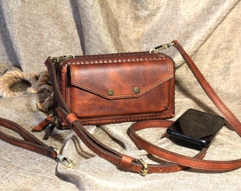 Crossbody Clutch Wallet,Crossbody Bag,Small bag,Leather Phone Bag,Women's Cclutch,Leather Shoulder Bag,Double zipper Walet,