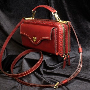 Sac pour femme en cuir fait main pour iphone, petit portefeuille à bandoulière, petit sac à bandoulière, portefeuille à double fermeture éclair, portefeuille pour sacs à main à bandoulière