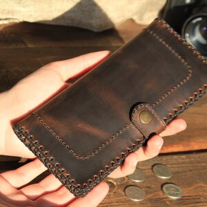 Cartera de cuero bifold, carteras de cuero largas, cartera de cuero personalizada para hombres, cartera, regalo para él,