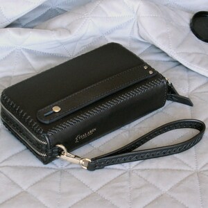 Genuine leather double zip around wallet, Double wallet,Leather wallet with wrist strap and zipper, Genuine Leather Wallet