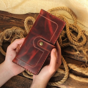 Cartera, Cartera plegable, Cartera plegable larga de cuero, Cartera plegable larga para hombre, Monedero largo para mujer