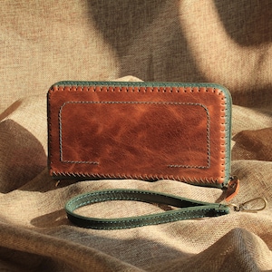 Carteira, Zíper em volta da carteira, Carteira de couro, Carteira Clutch, Zíper de carteira longo, Carteira, Carteira de viagem de couro, Carteira com zíper feminina