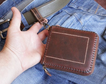Men's Leather Wallet, Zipper Wallet, Personalized Slim Wallet,Leather Zipper Wallet,Credit Card Wallet