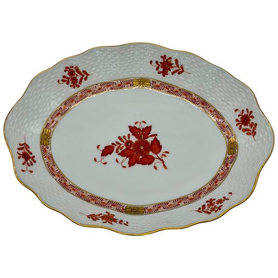 Herend Hungary Apponyi Orange Chinese Bouquet Oval Serving Dish