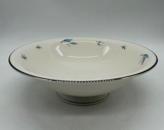 Syracuse China Evening Star Serving Bowl Blue Leaf Platinum Trim Vintage