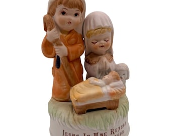 Vintage Porcelain Nativity Music Box Jesus Is The Reason For The Season Figurine