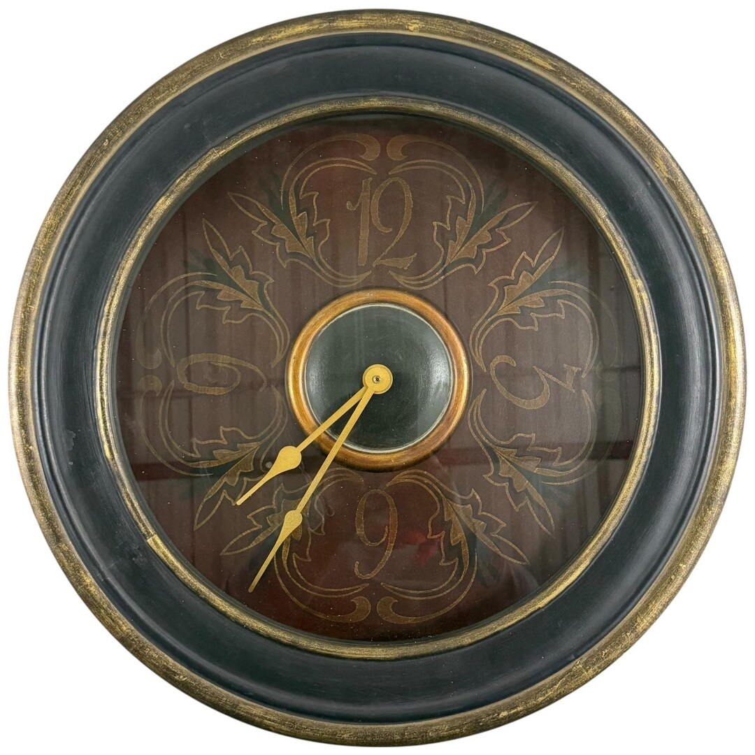 Round Wall Clock Dark Blue Gold Trim Decorative Face Vintage - Etsy