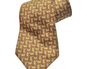 Garrick Anderson Seidenkrawatte Gold Burgunder Geometrisches Flechtmuster