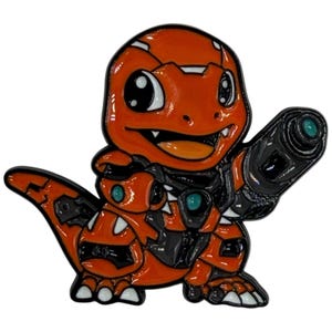 Accesorio coleccionable de pin de esmalte de dragón mecánico de Charmander Cyberpunk