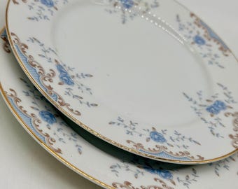 Imperial China Seville 5303 Bread Butter Plates Blue Rose Gold Trim Set of 2