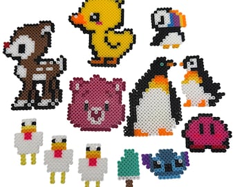 Kit de arte con cuentas Perler: animales lindos, ciervo, pato, pingüinos, puntada, Kirby, árbol, manualidad