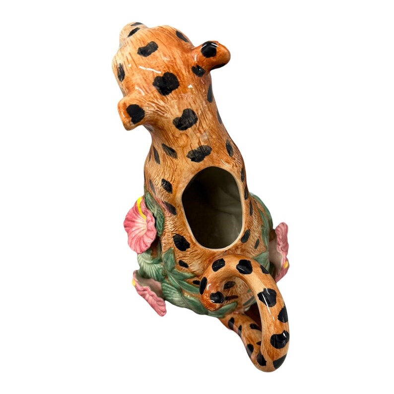 Vintage Ceramic Leopard Pitcher With Tropical Flowers Tropical Jungle ...