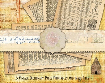 6 Dictionary Pages to print and 6 png files for your traditional and or digital mixed media art.