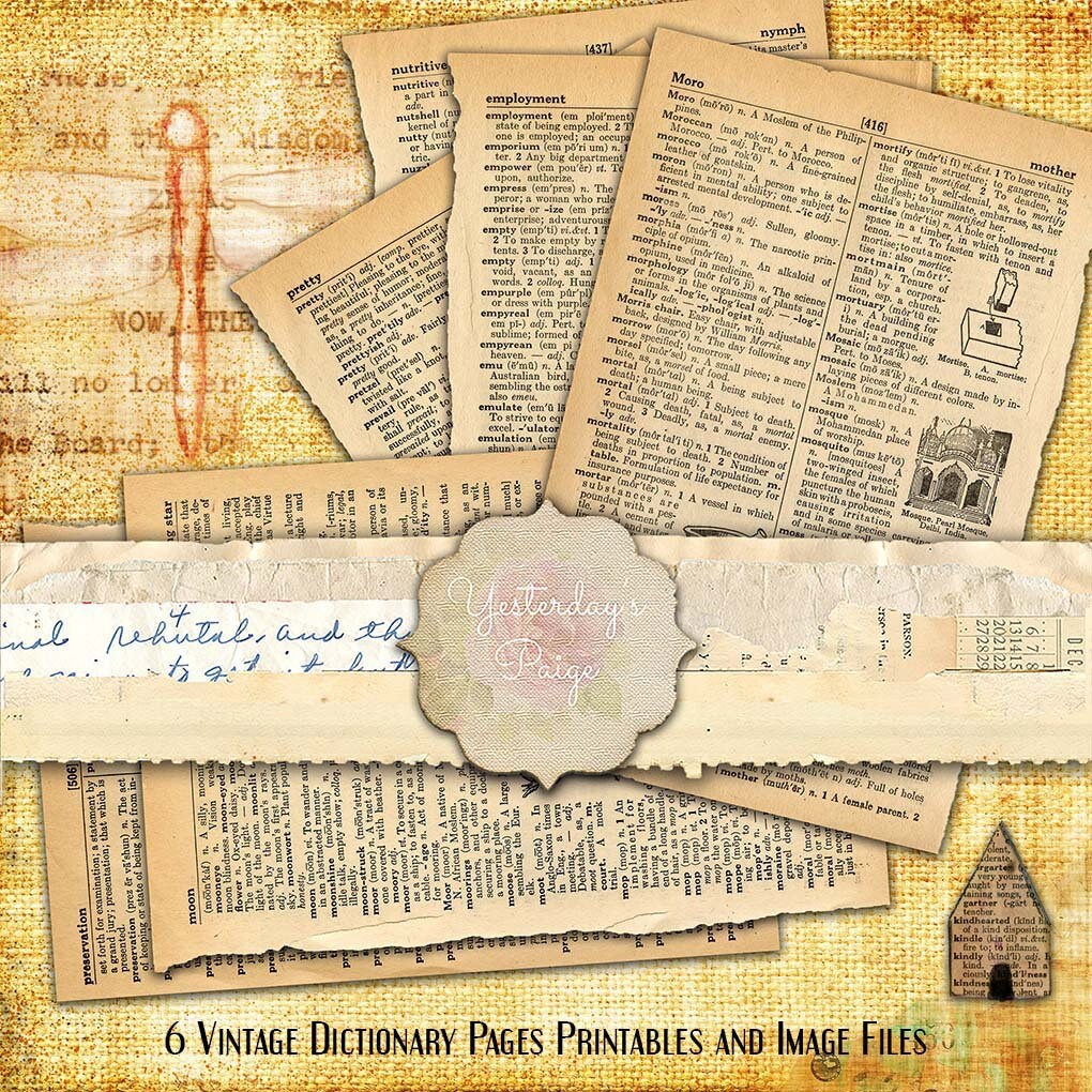 6 Dictionary Pages to Print and 6 Png Files for Your Etsy UK