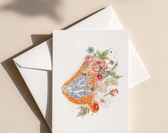 Tarjeta de felicitación de oro líquido / saludos, agradecimiento, tarjeta de buenos deseos, partera, doula, papelería, pecho, lactancia materna