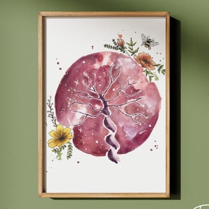 Cartel acuarela LA PLACENTA / doula, partera, arte, nacimiento, parto, sagrado femenino, naturaleza, bruja, instinto, placenta, chakra,