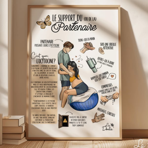 Póster de apoyo para parejas y clínicas; nacimiento; partera; centro de maternidad; prenatal; consultorio; parto; clases prenatales