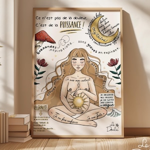 Póster / Mujer en labor de parto / Clínica; partera; centro de maternidad; consultorio; parto
