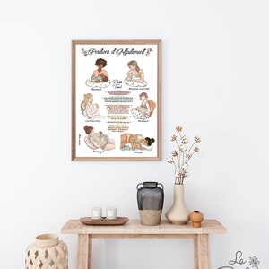 Poster/ Poster/ Breastfeeding Positions; Clinic, midwife, nurse, doula, breastfeeding, breast milk, poster, Quebec, illustration