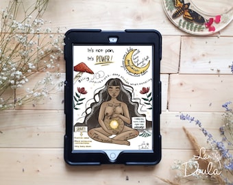 DIGITAL/ ENGLISH/Dark Skin Woman in labor / art; birth; natural; perinatality; drawing; labour; new born; doula