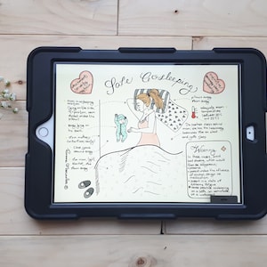 Versión digital/inglés/color; colecho seguro; lactancia materna; recién nacido; nacimiento; doula; partera; ilustración; compartir la cama