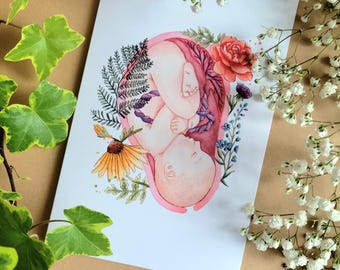 BABY in UTERO greeting card baby, baby, womb, utero, yoni, doula, midwife, stationery, wishes, wishes card