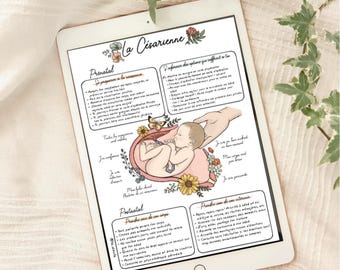 Cesarean Section / DIGITAL / COLOR VERSION; illustration, birth, hospital, C-section, surgery, prenatal, postnatal, doula, cheat sheet