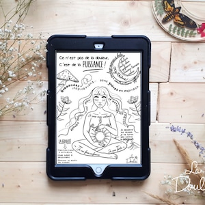 CYFROWA Kobieta rodząca; ilustracja porodu/porodu naturalnego, doula, koloryzacja, pozycje fizjologiczne, koloryzacja porodowa,