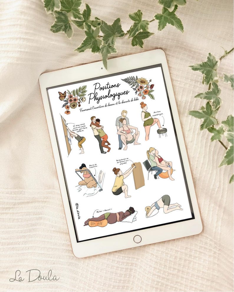 DIGITAL/ COLOR VERSION/ Physiological positions/ illustration; natural childbirth; natural birth; doula; hospital; birth; image 1