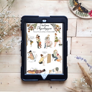 DIGITALE/KLEURENVERSIE/Fysiologische posities/illustratie; natuurlijke bevalling; natuurlijke geboorte; doula; ziekenhuis; geboorte;