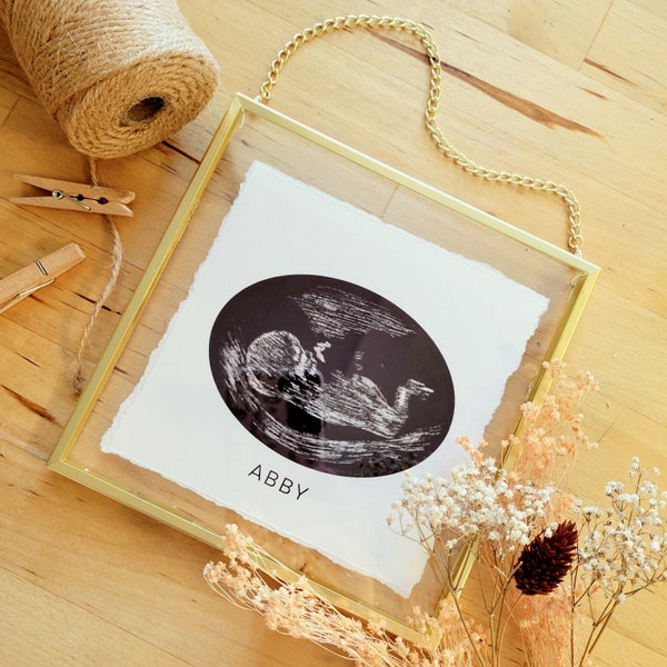Reproduction artistique d'échographie sur papier de coton / souvenir; cadeau; grossesse; shower; deuil; décoration; bébé; doula