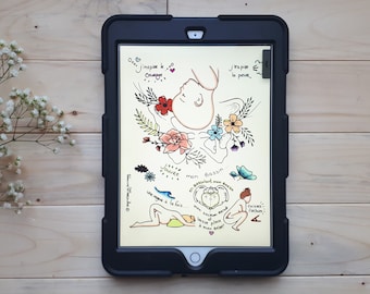 DIGITAL/COLOR VERSION/Pond in bloom; birth illustration/ Midwifery; natural childbirth; doula; physiological positions