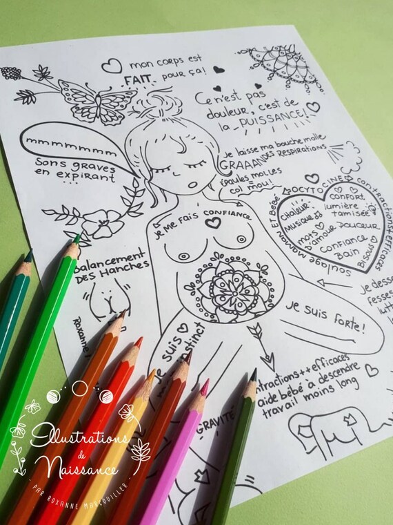 Numerique Femme En Travail Illustration De Naissance Etsy Mexico