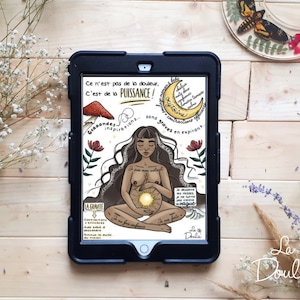 DIGITAL/ Woman in Labor Dark Skin Tone; illustration/ natural childbirth; doula; physiological positions; natural birth;