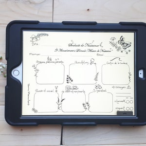 May include: A printable checklist for planning a baby shower. The checklist is titled "Checklist de Naissance" and includes sections for "Maman", "Ambiance,  presences, presents", "Acceuil", "Gestion de la bouffe", "Rieuse et accueil", "Le coin de mes parents", "Transport", "Et allez les dangers", "Vlomement", "Argent", and "Depart".