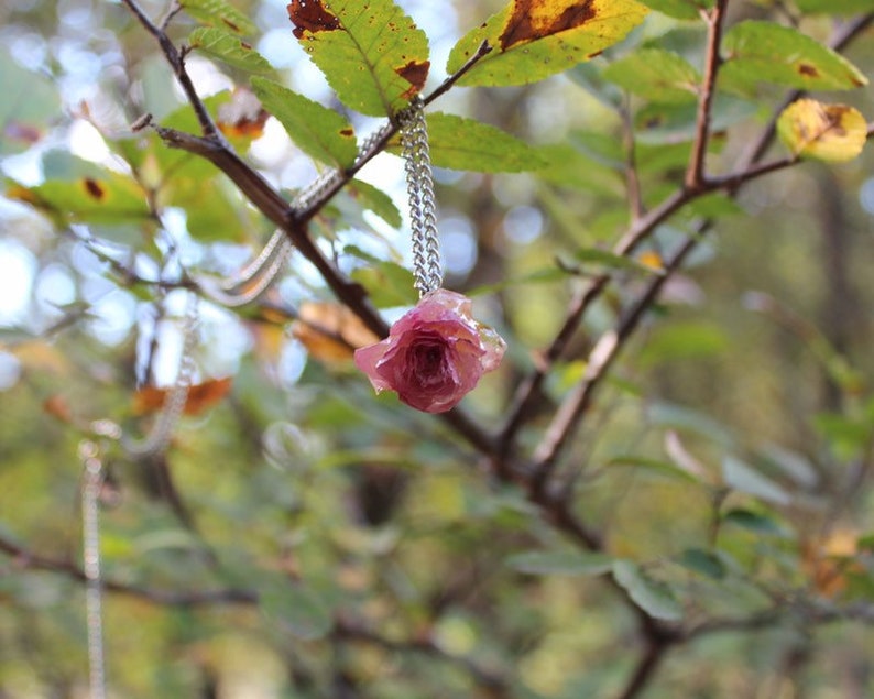 Boho Necklace Rose Bud Necklace Flora Pendant Flower Girl Necklace Unique Gifts Resin Necklace Fun Rose Pendant Romantic Gifts