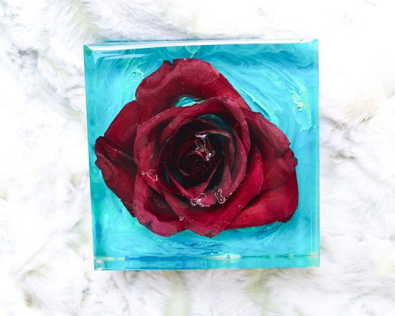 Large real flower art Preserved red rose Real rose in resin pyramid