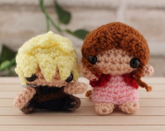 Cloud and Aerith final fantasy 7 vii ff7 chibi kawaii plushie amigurumi handmade gift inspired cuddly toy