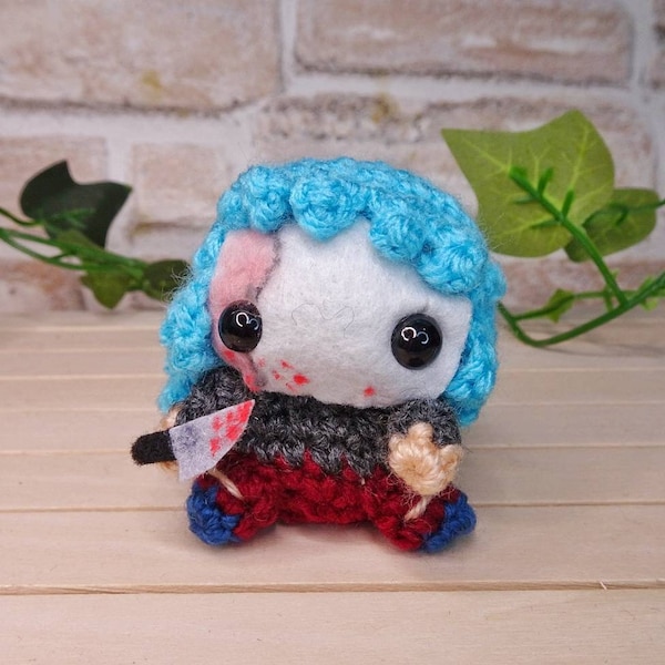 Sal fisher amigurumi plush inspired by Sally face with knife