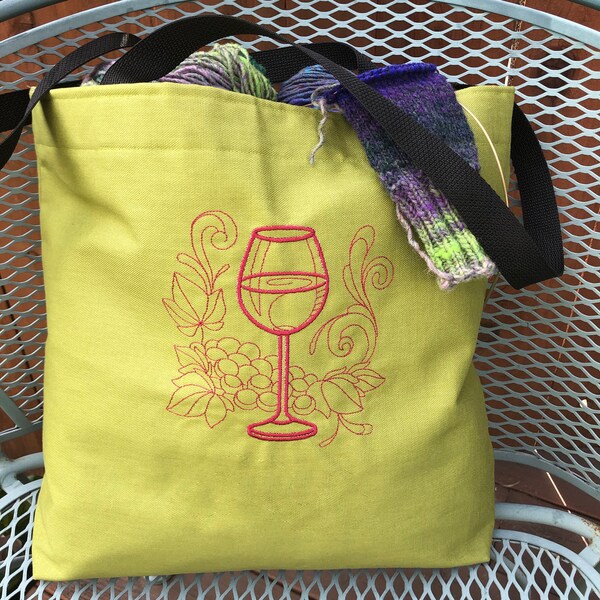 Wine Tote Bag. Embroidered Wine Glass Tote. Made to Order. Can be Personalized. Tote for Wine Lover. Gift for Friends or Lovers, Gift Bag