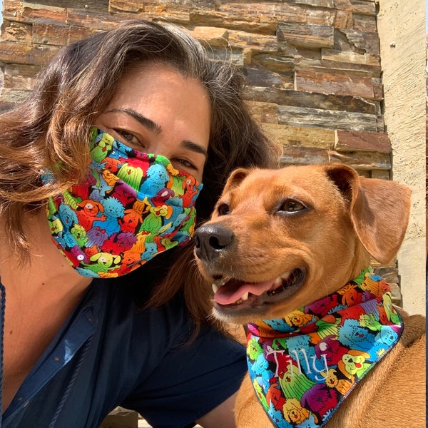 Passende Gesichtsmaske und Hund Bandana Gehen Sie Ihren Hund in Sicherheit und Stil 4 Designs und mehrere Größen großes Geschenk für Hundeliebhaber kostenloser Versand